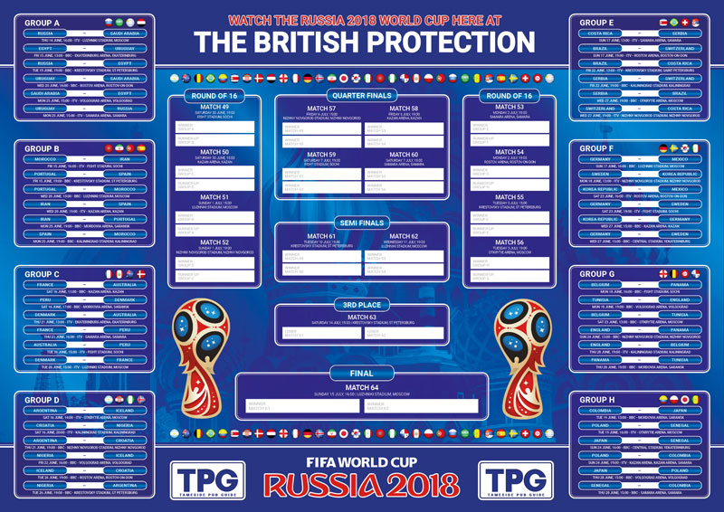 World Cup 2018 Fixtures Wall Chart